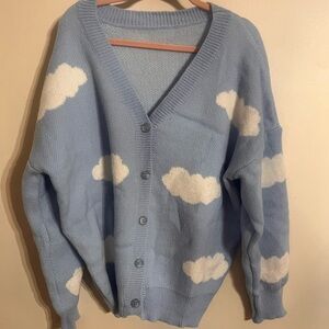 Blue Cloud Pattern Women Sweater